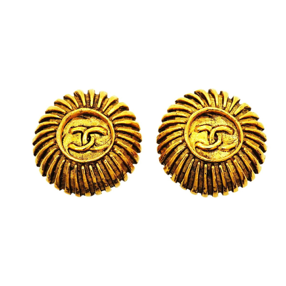 Chanel Earrings, Coco Mark Circle, GP Plated Gold, Women's